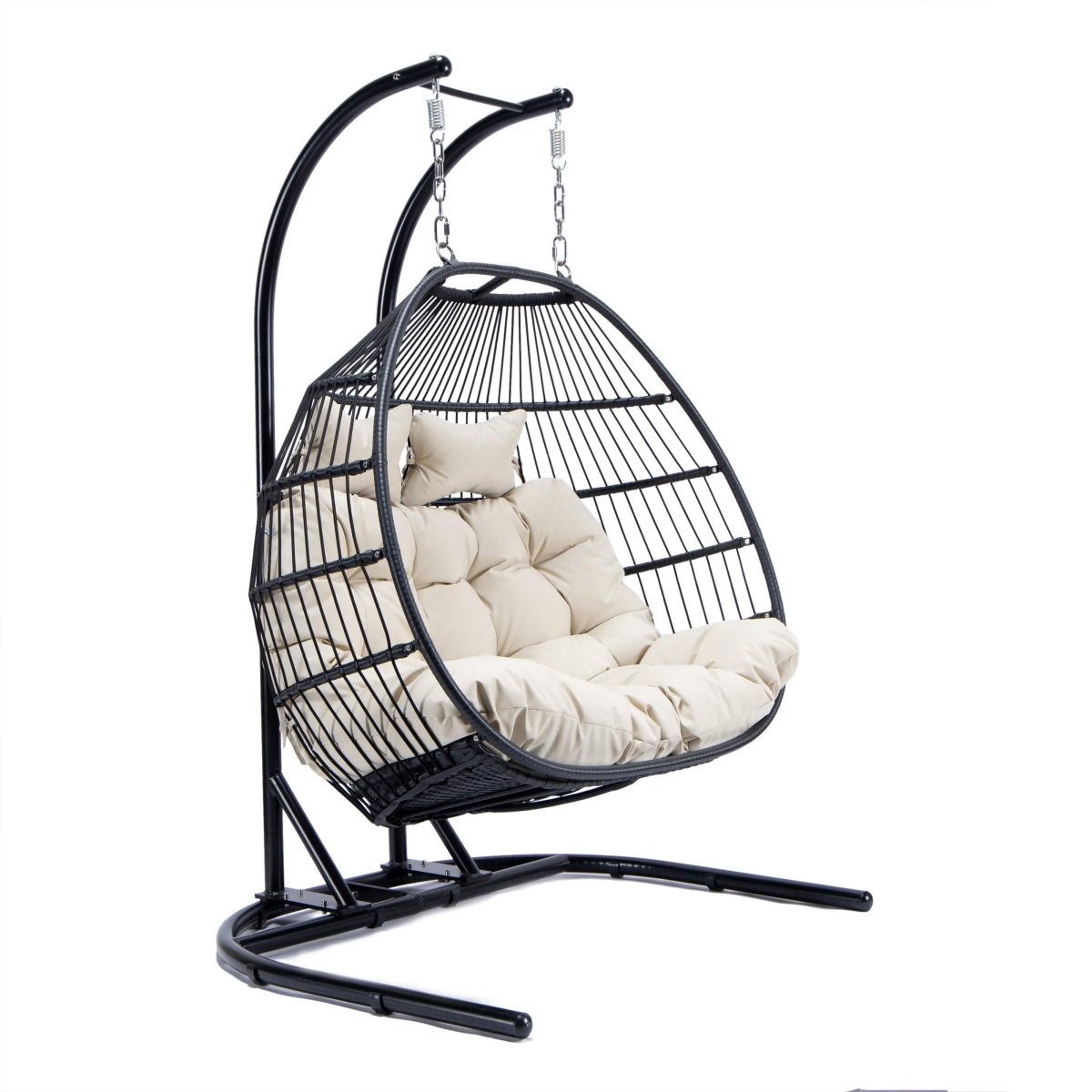 Wicker Two Seater Egg Swing Chair in Iron With Removable Cushion
