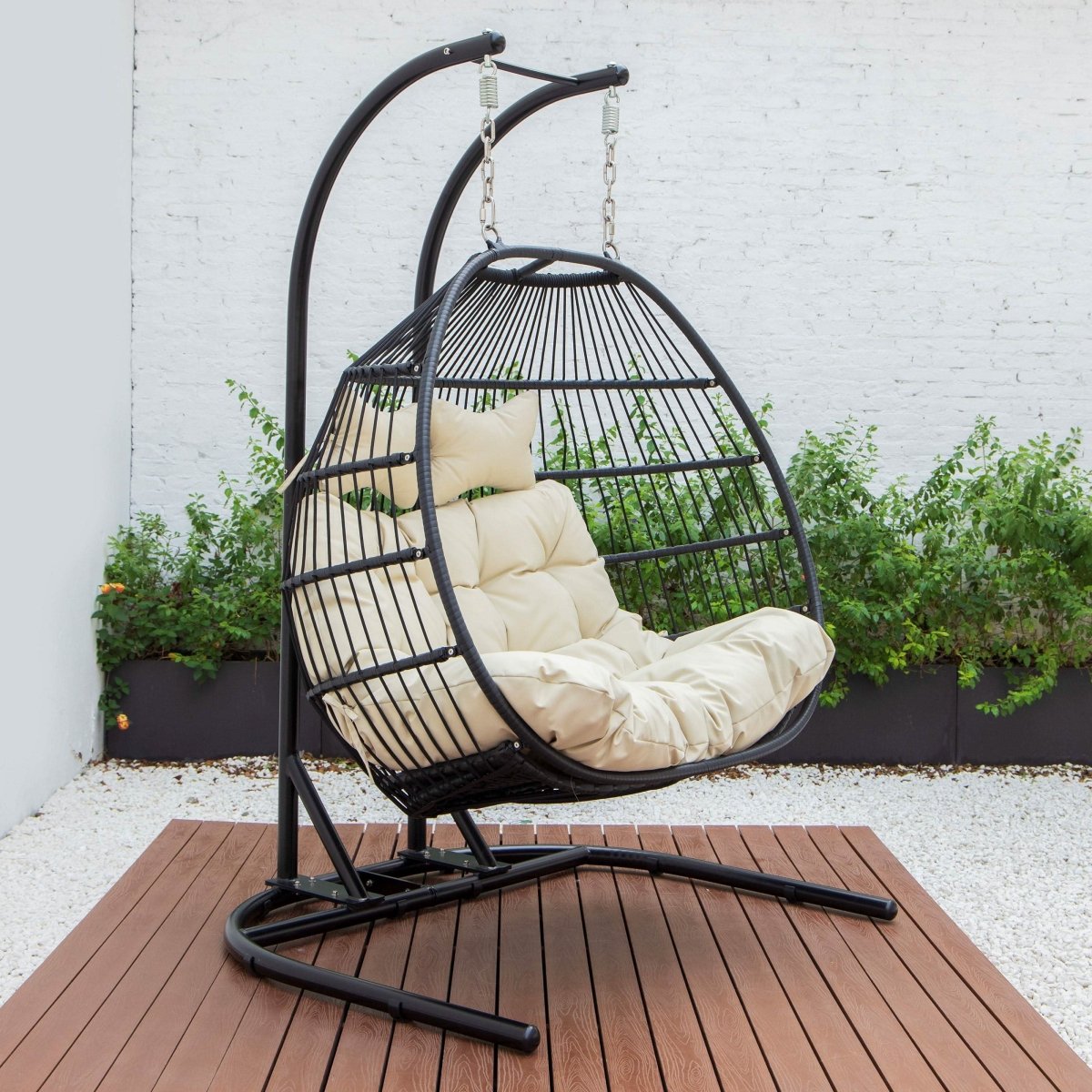 Wicker Two Seater Egg Swing Chair in Iron With Removable Cushion