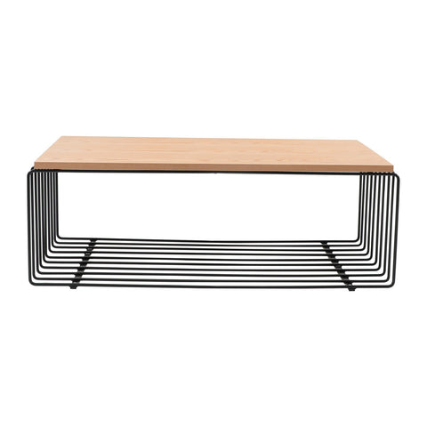 LeisureMod Walden Mid Century Modern Rectangular Coffee Table with Powder Coated Steel Frame, With Ash Wood Veneer Top Accent Table for Living Room and Bedroom