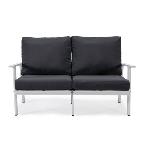 Leisuremod Walbrooke Modern Outdoor Patio Loveseat with White Aluminum Frame and Removable Cushions