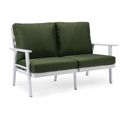 Leisuremod Walbrooke Modern Outdoor Patio Loveseat with White Aluminum Frame and Removable Cushions