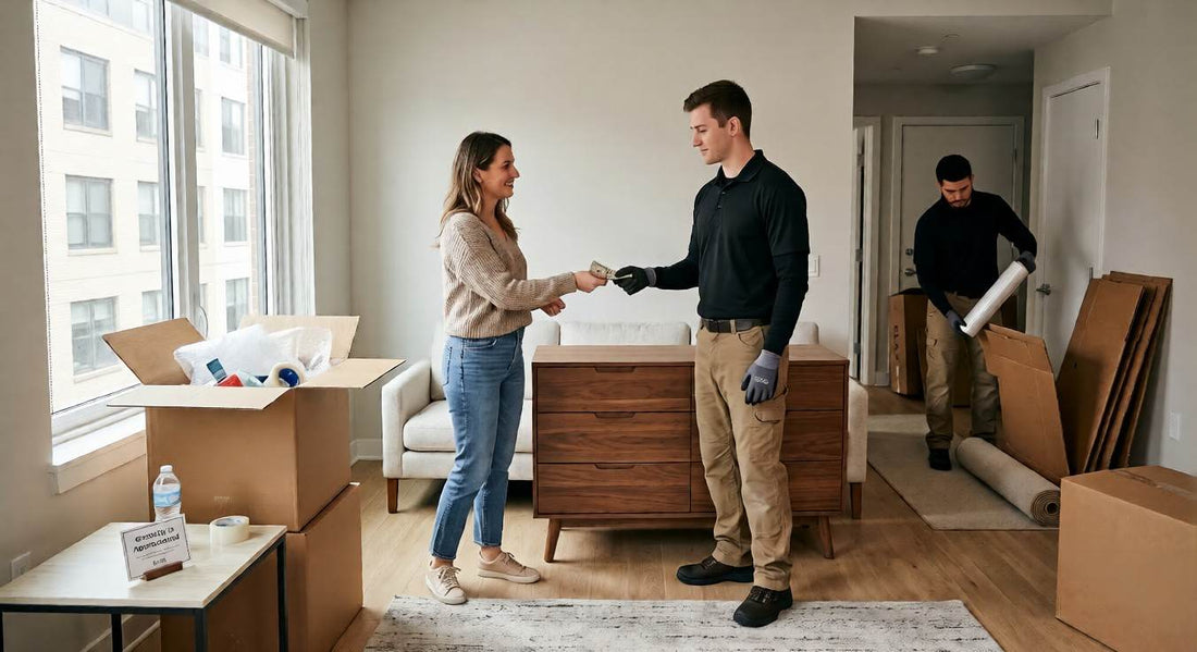 woman tipping furniture delivery worker for LeisureMod