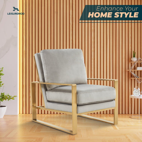 Jefferson Accent Armchair with Upholstered and Gold/Silver Metal Frame