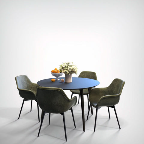 Markley Modern Leather Dining Arm Chair With Black/Gold Metal Legs
