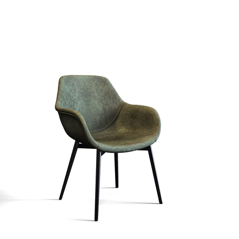 Markley Modern Leather Dining Arm Chair With Black/Gold Metal Legs