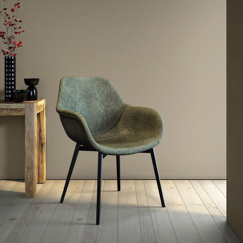Markley Modern Leather Dining Arm Chair With Black/Gold Metal Legs