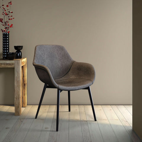 Markley Modern Leather Dining Arm Chair With Black/Gold Metal Legs