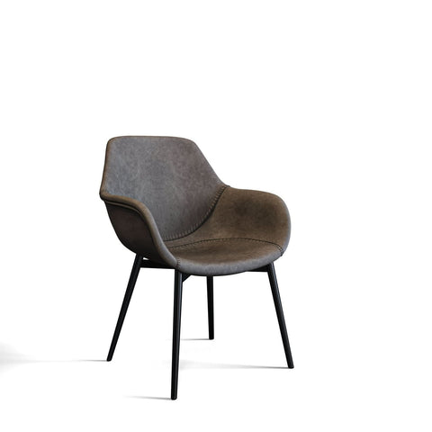 Markley Modern Leather Dining Arm Chair With Black/Gold Metal Legs