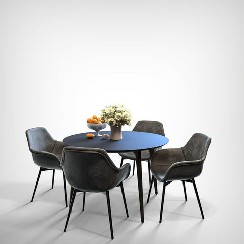 Markley Modern Leather Dining Arm Chair With Black/Gold Metal Legs
