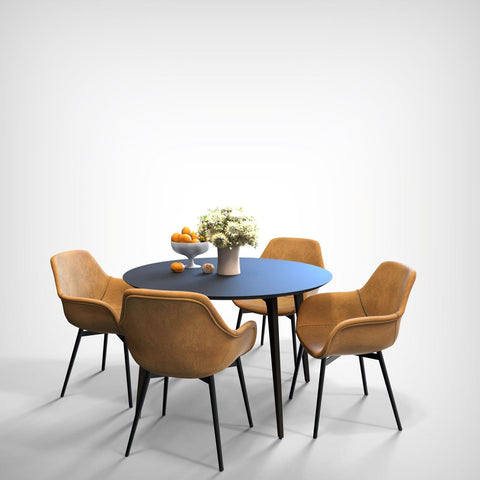 Markley Modern Leather Dining Arm Chair With Black/Gold Metal Legs