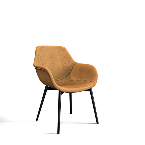 Markley Modern Leather Dining Arm Chair With Black/Gold Metal Legs