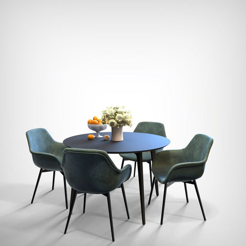 Markley Modern Leather Dining Arm Chair With Black/Gold Metal Legs