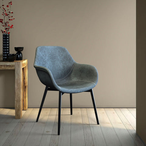 Markley Modern Leather Dining Arm Chair With Black/Gold Metal Legs