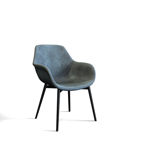 Markley Modern Leather Dining Arm Chair With Black/Gold Metal Legs