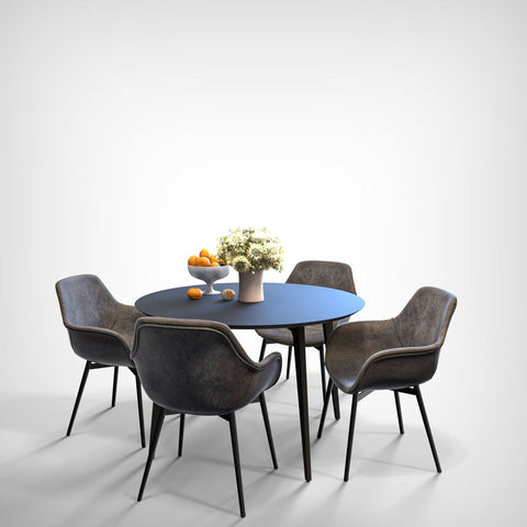 Markley Modern Leather Dining Arm Chair With Black/Gold Metal Legs