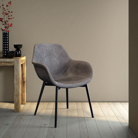 Markley Modern Leather Dining Arm Chair With Black/Gold Metal Legs
