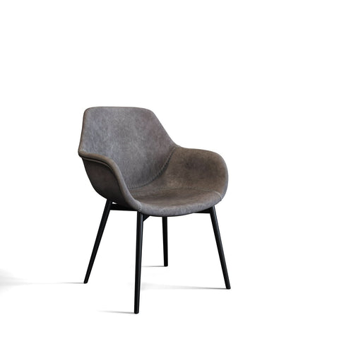Markley Modern Leather Dining Arm Chair With Black/Gold Metal Legs