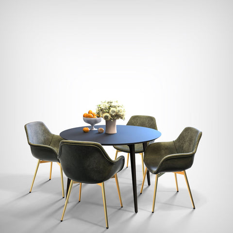Markley Modern Leather Dining Arm Chair With Black/Gold Metal Legs