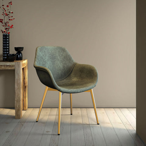 Markley Modern Leather Dining Arm Chair With Black/Gold Metal Legs