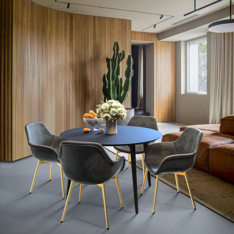 Markley Modern Leather Dining Arm Chair With Black/Gold Metal Legs