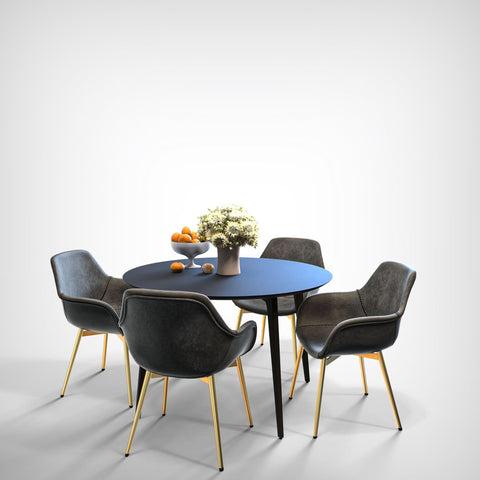 Markley Modern Leather Dining Arm Chair With Black/Gold Metal Legs