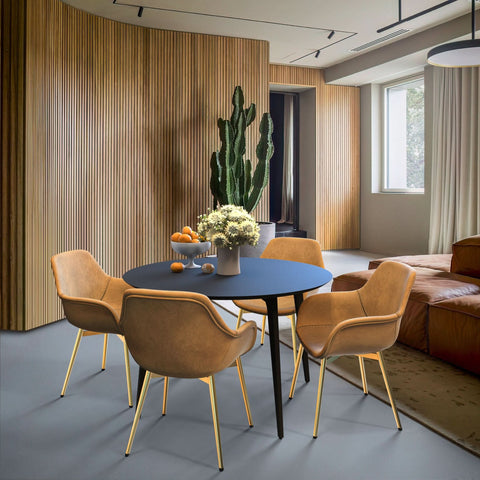 Markley Modern Leather Dining Arm Chair With Black/Gold Metal Legs