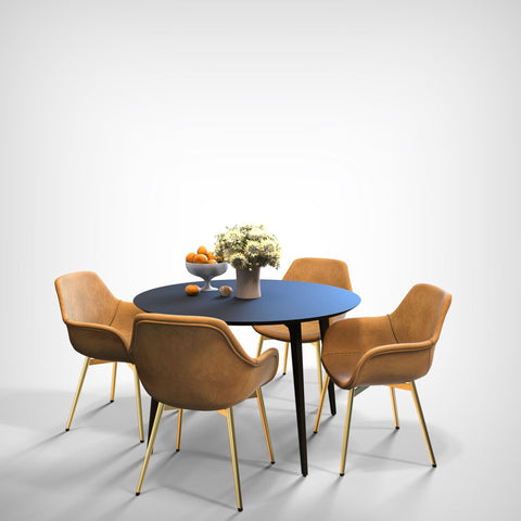 Markley Modern Leather Dining Arm Chair With Black/Gold Metal Legs