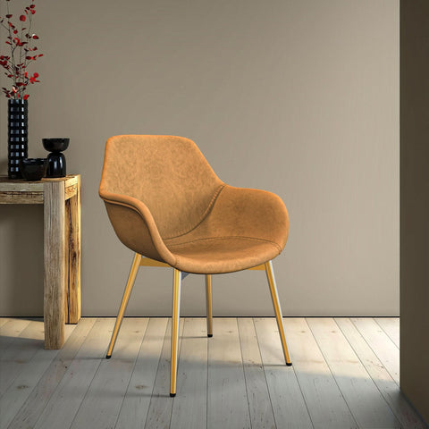 Markley Modern Leather Dining Arm Chair With Black/Gold Metal Legs