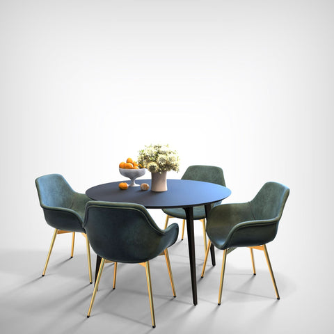 Markley Modern Leather Dining Arm Chair With Black/Gold Metal Legs