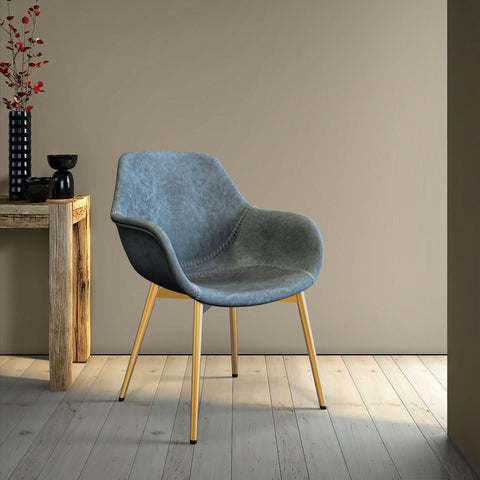 Markley Modern Leather Dining Arm Chair With Black/Gold Metal Legs