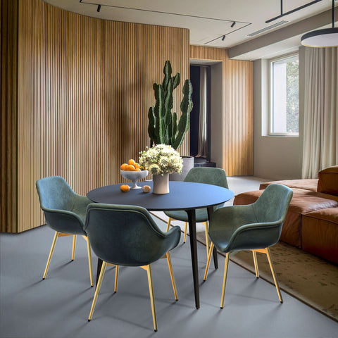 Markley Modern Leather Dining Arm Chair With Black/Gold Metal Legs