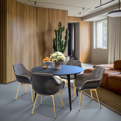 Markley Modern Leather Dining Arm Chair With Black/Gold Metal Legs