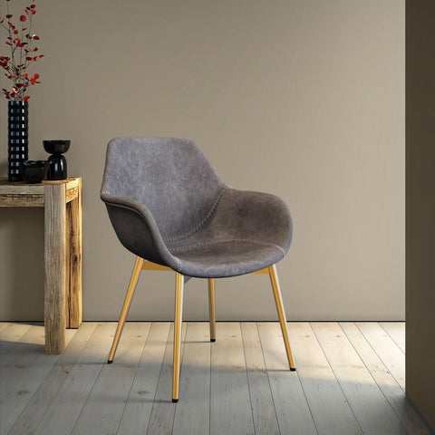 Markley Modern Leather Dining Arm Chair With Black/Gold Metal Legs
