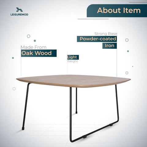 Pemborke Square Coffee Table with Oak Wood Table Top and Iron Frame