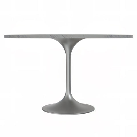 Verve Round Dining Table with MDF/Sintered Stone/Resin Tabletop in Silver Stainless Steel Pedestal Base