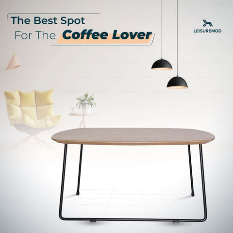 Pemborke Square Coffee Table with Oak Wood Table Top and Iron Frame