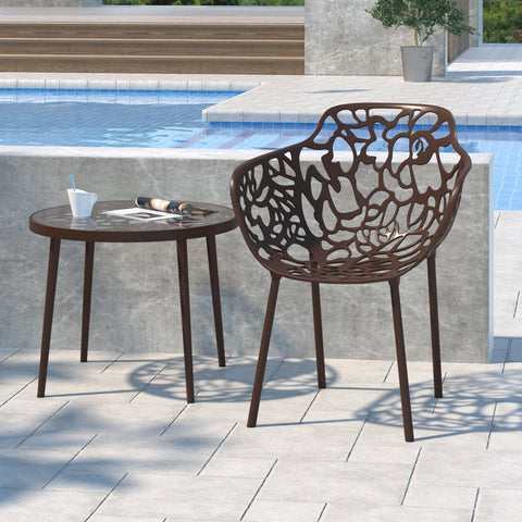 Devon Aluminum Outdoor Dining Armchairs with Flower Design
