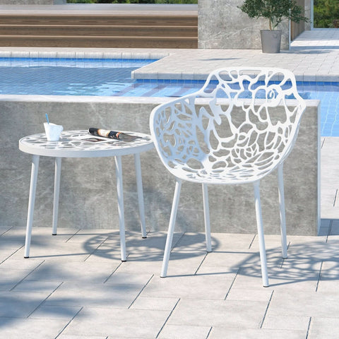 Devon Aluminum Outdoor Dining Armchairs with Flower Design