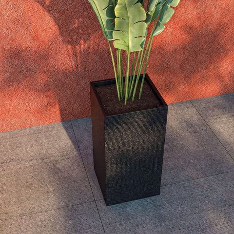 LeisureMod Basalt Fiberstone and MgO Clay Planter, Mid-Century Modern Tall Square Planter Pot for Indoor and Outdoor