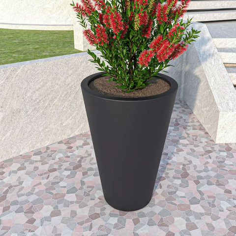 Pebble Modern Fiberstone and MGO Clay Tapered Round Planter for Indoor and Outdoor