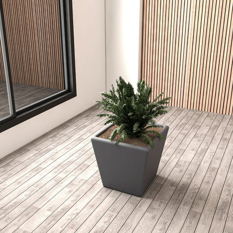 LeisureMod Blossom Fiberstone Tapered Square Planter Pot in Dark Grey