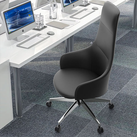 Celeste High-Back Office Chair in Upholstered Leather and Iron Base with Swivel and Tilt