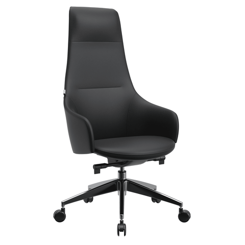 Celeste High-Back Office Chair in Upholstered Leather and Iron Base with Swivel and Tilt