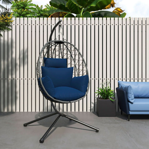 Summit Outdoor Single Person Egg Swing Chair in Grey/Black/Brown Steel Frame With Removable Cushions