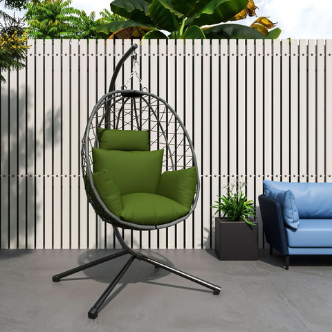 Summit Outdoor Single Person Egg Swing Chair in Grey/Black/Brown Steel Frame With Removable Cushions
