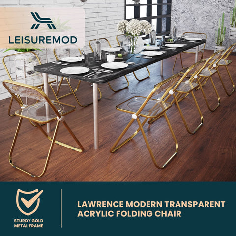 Lawrence Acrylic Folding Chair With Gold Metal Frame Set of 2