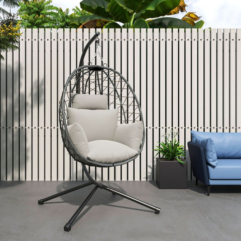 Summit Outdoor Single Person Egg Swing Chair in Grey/Black/Brown Steel Frame With Removable Cushions