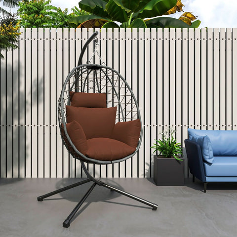 Summit Outdoor Single Person Egg Swing Chair in Grey/Black/Brown Steel Frame With Removable Cushions