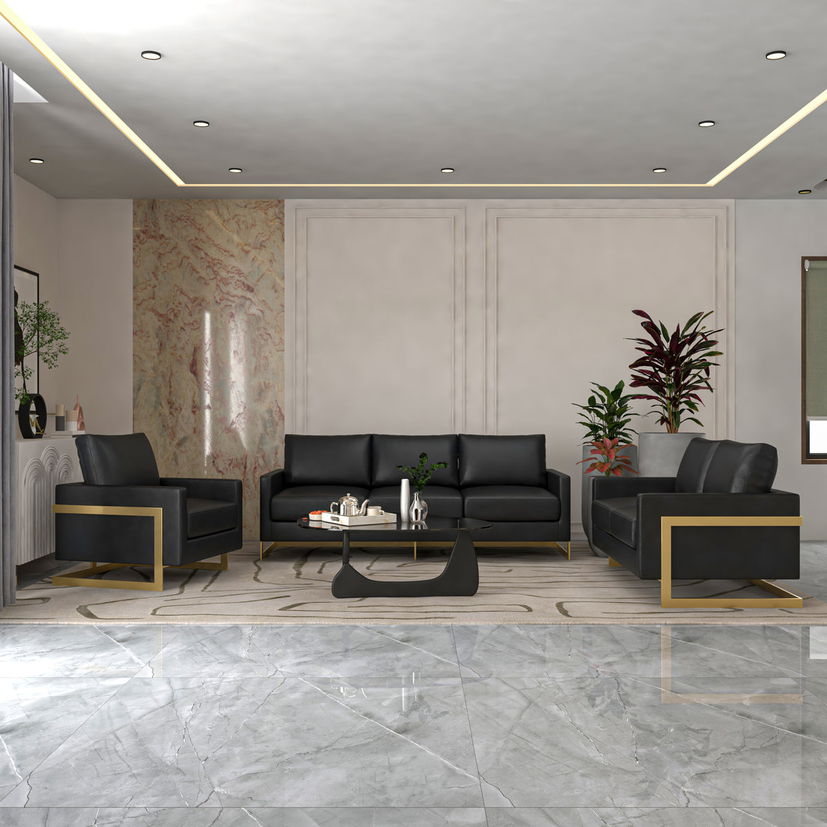 Lincoln 3-Seater Sofa Upholstered in Velvet/Leather - image 1 | LeisureMod