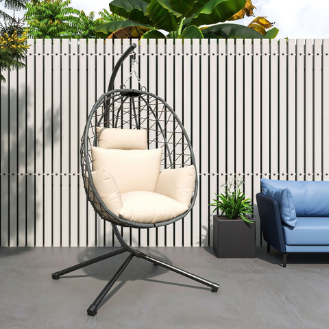Summit Outdoor Single Person Egg Swing Chair in Grey/Black/Brown Steel Frame With Removable Cushions